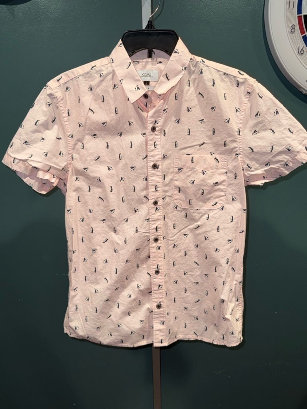 Light Pink Short-Sleeve Button-Down Shirt with Micro Print